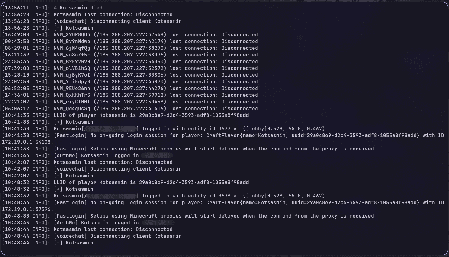 SSH session connected to a Night Bloom server